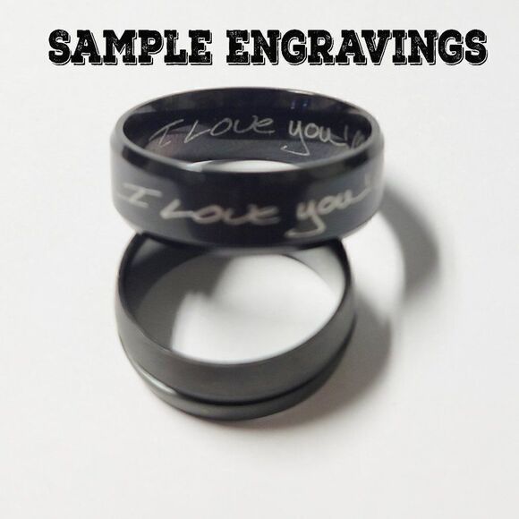 Personalized Engraved Men's Purple and Red Opal Tungsten Wedding Ring Band - Picture 5 of 7